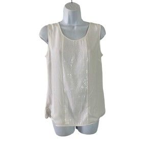 NWT Adrianna Papell Sleeveless Ivory Blouse Womens Size XS Sequin Chiffon Top